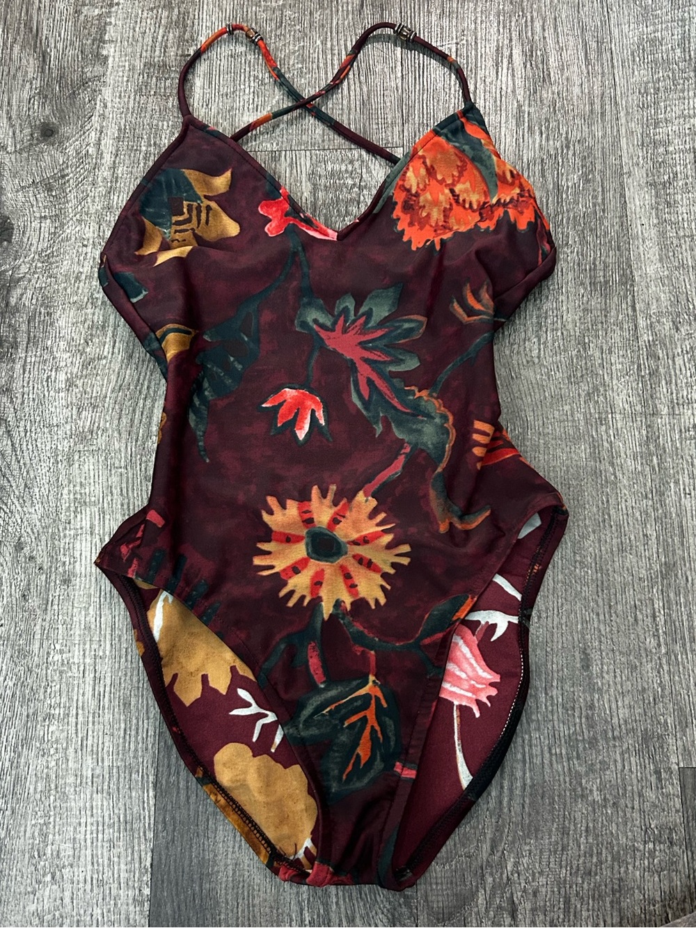 Ralph Lauren Maroon Floral One-Piece Swimsuit